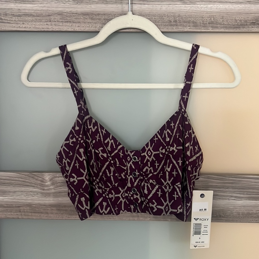 Roxy Women's Purple Patterned Button-Front Crop Tank
